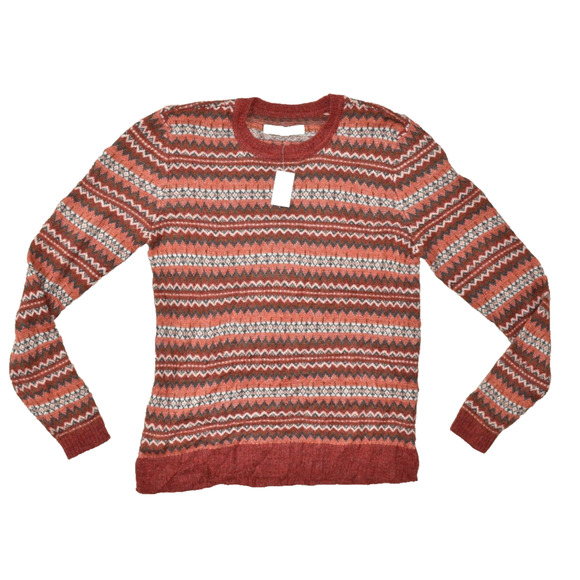 NEW LOFT NWT Fair Isle Zigzag Sweater Women's Regular Size M Red Brown Pullover - Picture 1 of 8